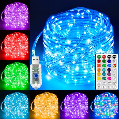 Ollny USB Rope Lights Outdoor Color Changing with Remote, 33FT 100 LED Waterproof String Lights, 18 Colors Fairy Christmas Light for Indoor Bedroom Party Garden Wedding Holiday Decorations - Image 1