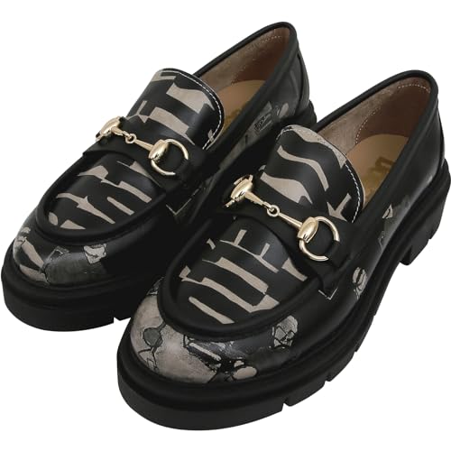 DOGO Penny Loafers for Women - Handmade and Vegan Leather Platform Loafers for Women, Supper Blackwhite Design, Size 8 - Image 1
