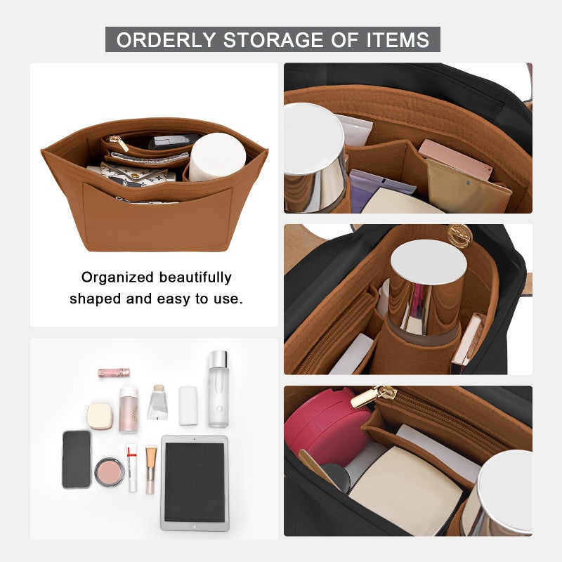 LOUKAYCCI Purse Organizer Insert for Le Pliage Medium Handbags Insert Organizer (Brown, Medium) - Image 5