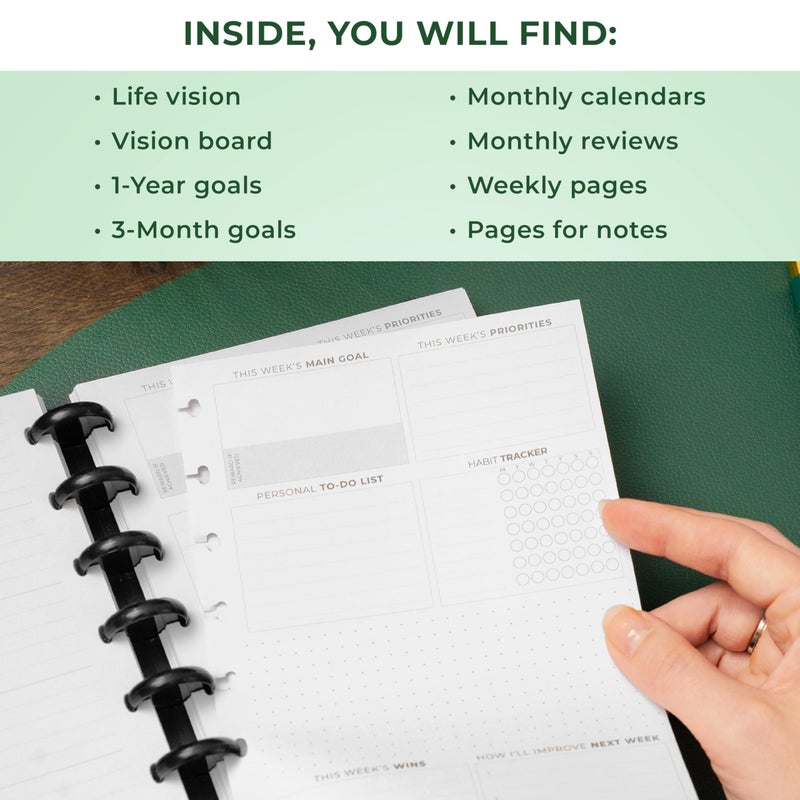 Clever Fox Disc-Bound Weekly Planner â€“ Undated Monthly Notebook with Habit Tracker, Productivity Journal â€“ Life, Work & Goal Organizer, 6.5 x 8.4" (Forest Green) - Image 5