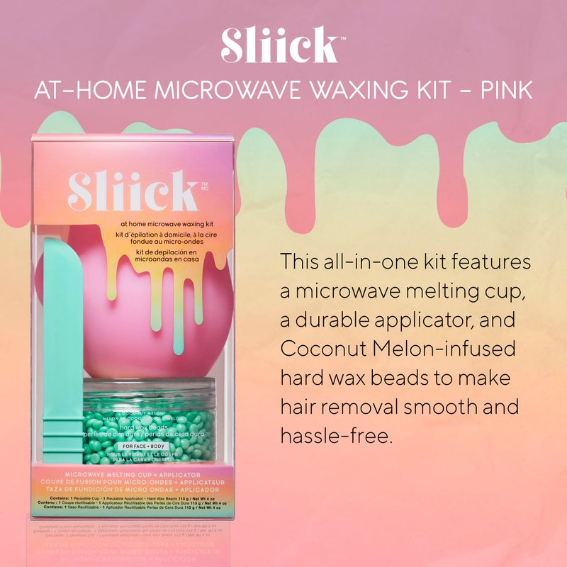 Sliick At Home Waxing Kit for Women, Pink â€“ Coconut Melon, Hard Wax Kit for Hair Removal, Microwave Melting Cup, Applicator & Beads, At Home Wax Set - Image 3