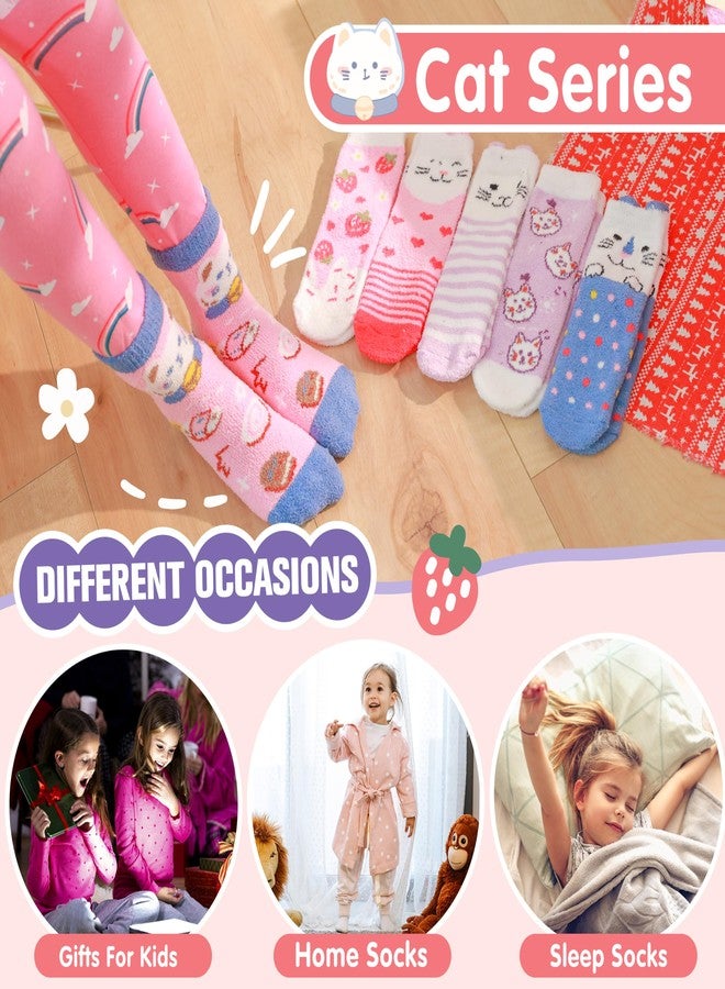 ANTSANG Toddler Kids Girls Fuzzy Grips Socks Non Slip/Anti Skid Slipper Socks Warm Crew Cute Animal Fashion Cartoon Child Socks 6 Pairs Girls Gifts Stocking Stuffers(Cat,4-7 Years) - Image 5