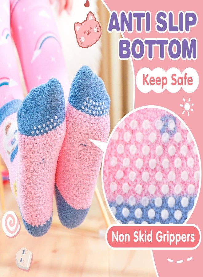 ANTSANG Toddler Kids Girls Fuzzy Grips Socks Non Slip/Anti Skid Slipper Socks Warm Crew Cute Animal Fashion Cartoon Child Socks 6 Pairs Girls Gifts Stocking Stuffers(Cat,4-7 Years) - Image 3