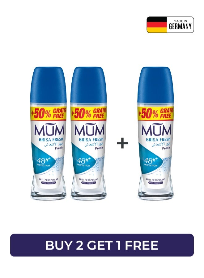 MUM Deodorant Roll-on - Brisa Fresh, 48-Hrs Protection, Quick Drying Formula For All Skin Type, Pack of 3, 75ml Each - Image 1