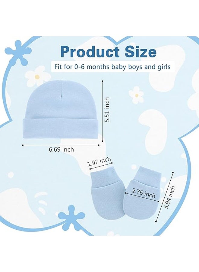 إم إكس إن Baby Hats and Mittens set, Infant Cotton Beanie Glove No Scratch Set Newborn Hospital Hat for Boys Girls (باللغة الإنجليزية) - Image 2
