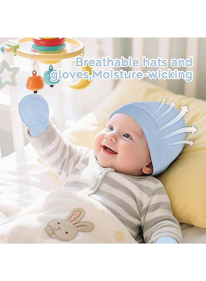 إم إكس إن Baby Hats and Mittens set, Infant Cotton Beanie Glove No Scratch Set Newborn Hospital Hat for Boys Girls (باللغة الإنجليزية) - Image 5