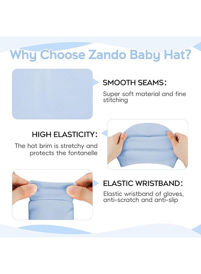 إم إكس إن Baby Hats and Mittens set, Infant Cotton Beanie Glove No Scratch Set Newborn Hospital Hat for Boys Girls (باللغة الإنجليزية) - Image 4