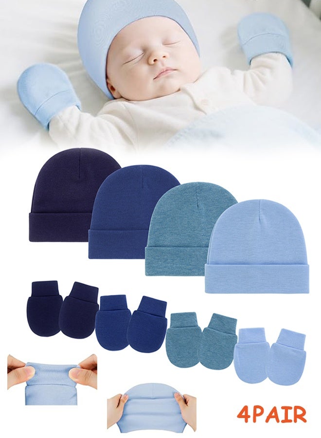 إم إكس إن Baby Hats and Mittens set, Infant Cotton Beanie Glove No Scratch Set Newborn Hospital Hat for Boys Girls (باللغة الإنجليزية) - Image 1