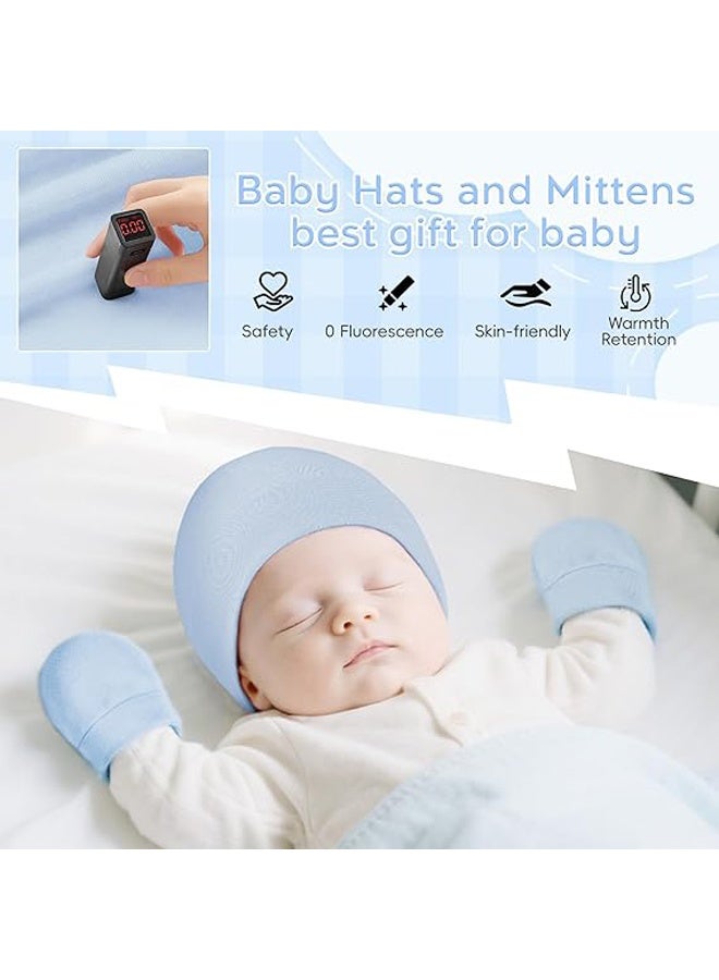 إم إكس إن Baby Hats and Mittens set, Infant Cotton Beanie Glove No Scratch Set Newborn Hospital Hat for Boys Girls (باللغة الإنجليزية) - Image 3