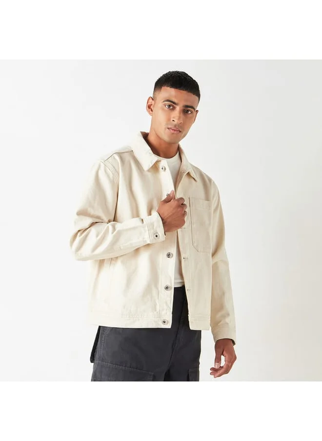 Lee Cooper Lee Cooper Solid Denim Jacket with Long Sleeves and Pockets