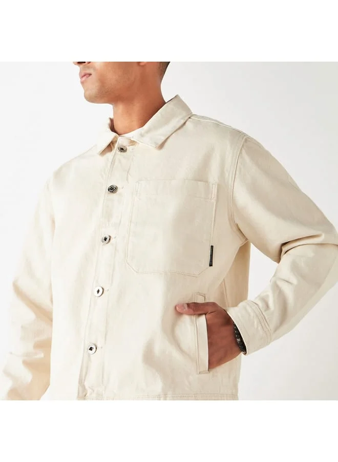Lee Cooper Lee Cooper Solid Denim Jacket with Long Sleeves and Pockets