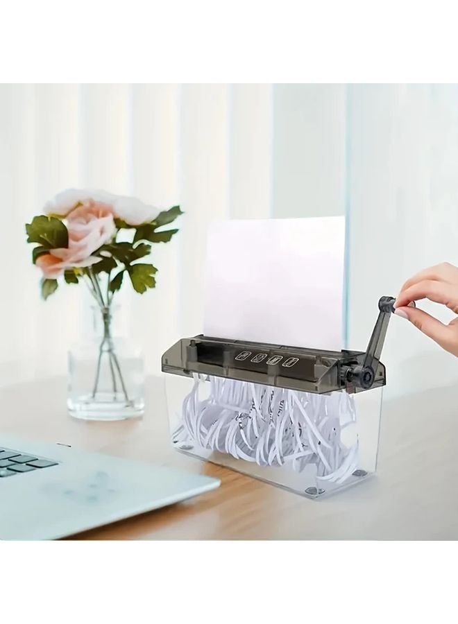 Black Manual Paper Shredder Portable Desk Organizer Secure Document Destruction Durable Plastic Compact Design Home Office Use - Image 2