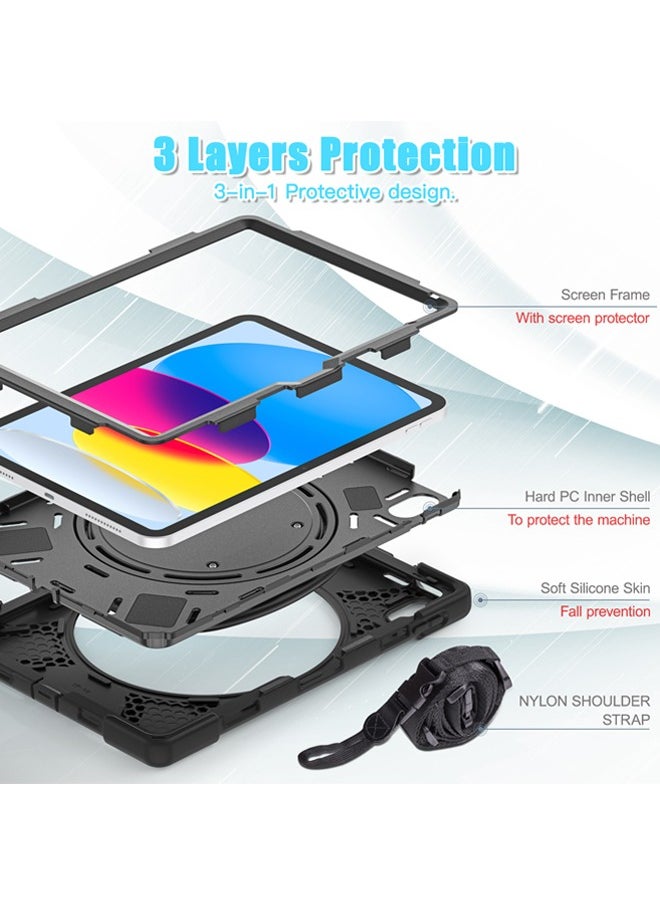 Case for iPad (A16) 11th 11 inch 2025 Gen iPad 11 Case/Case For iPad 10th Gen Case 2022 iPad 10 Case Upgraded Grade Heavy Duty Silicone with Pencil Holder 360 Degree Rotating Stand Handle Cover for 11" iPad 11th 2025/10.9"iPad 10th Gen 2022