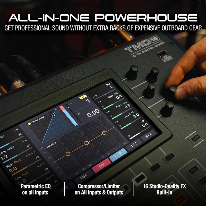 ALTO TMD16 16-Channel Digital Mixer with Bluetooth and 7" Display, Capacitive Touchfaders, EQ and FX - Image 4