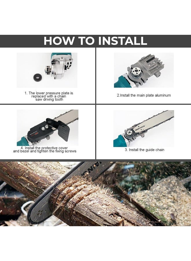 16" Chainsaw Attachment Bracket Adapter Set for Angle Grinder – Electric Chain Saw Conversion Kit with Chain, Guide Bar, Guard & Handle – Wood Cutting & Pruning Accessory - Image 5