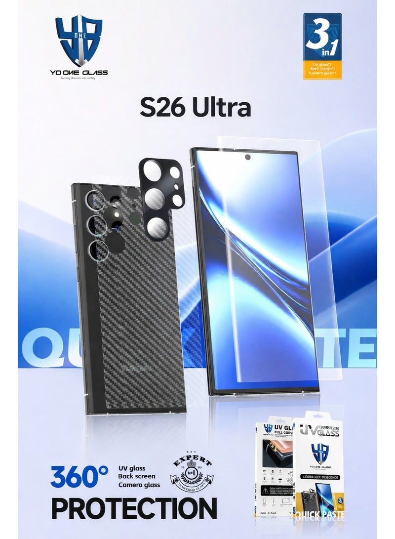 وان اسكرينة شاشه Samsung S26 Ultra عالية الجوده مع باكت 3×1 حمايه كامله لجهازك (اسكرينه للشاشه + اسكرينه للكاميرا + اسكرينه للظهر) . - Image 1