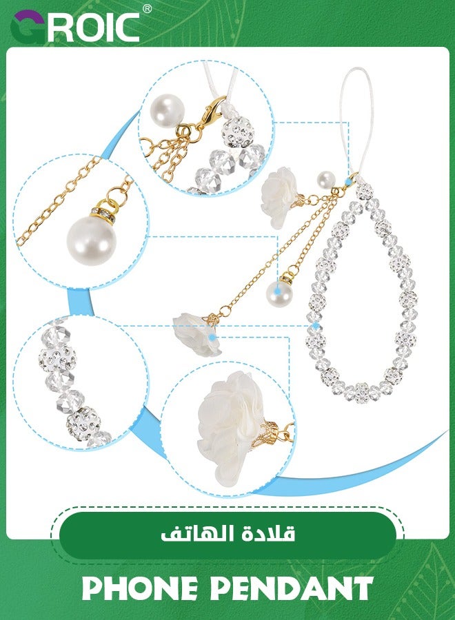 GROIC Phone Charm String Phone Chain Strap Cute Keychains Beaded Phone Strap Cell Phone Charms Beaded Lanyard Kawaii Creative Crystal Flower Pendant  - Image 4