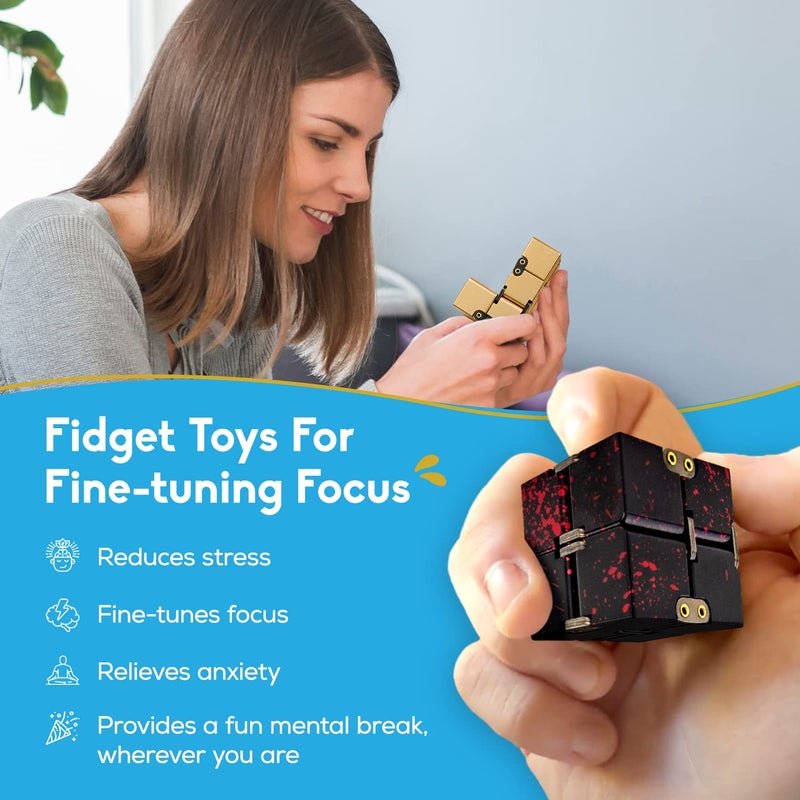 PILPOC theFube Infinity Cube Fidget Desk Toy - Aluminum Infinite Magic Cube with Case, Sturdy, Heavy, Relieve Stress and Anxiety, for ADD, ADHD, OCD (Black) - Image 2