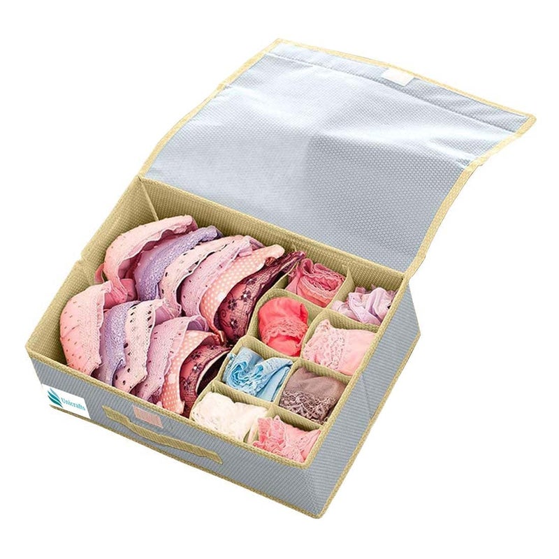 SKYLII SKYLII Lingerie Storage Box Organizer 151 Multi Compartment Cell NonSmell Foldable Lingerie Storage Box With Lid NonWoven Drawer Dividers for Bra Panty Scarfs Tie Underwear etc 2 pc Pink grey - Image 4