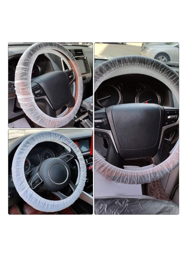 100 قطعة غطاء عجلة قيادة بلاستيكي أبيض معتم للتخلص منه، مع مقبض مرن، أغطية واقية لعجلة القيادة عالمية للسيارات والشاحنات - Image 5