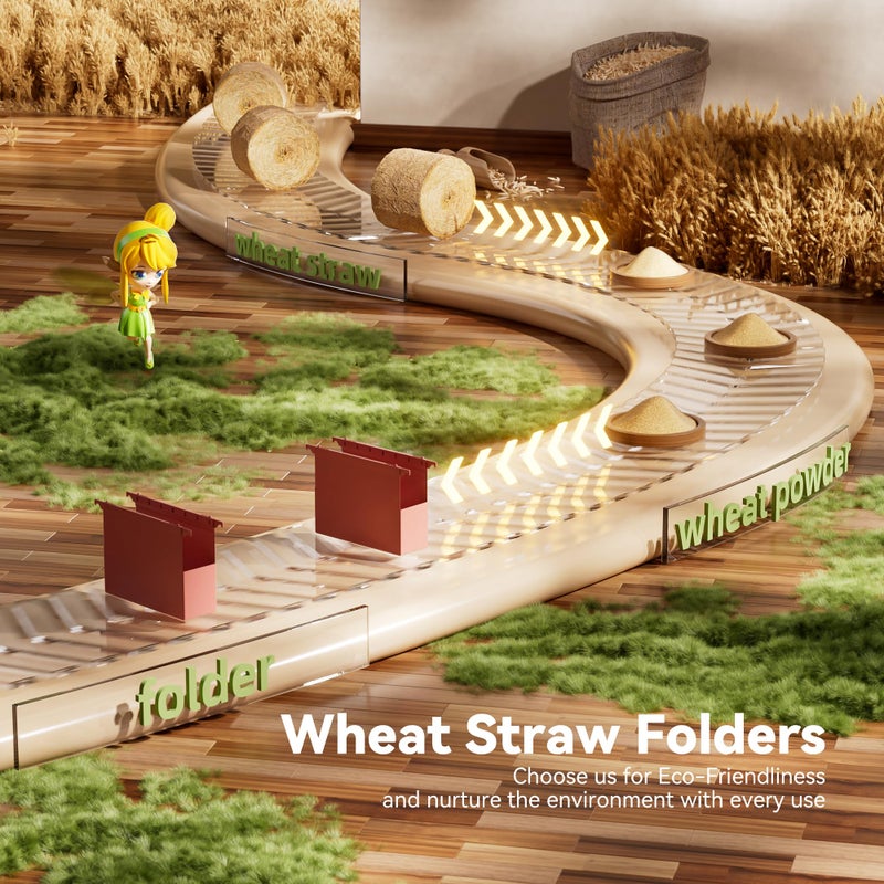 EcoStash Wheat Straw Extra Capacity Plastic Hanging File Folders, Reinforced Expanding Hang Folder Letter Size, Accordian Pocket, Heavy Duty, Hanging Folder Organizer for Office Home - 4 Pack - Image 5