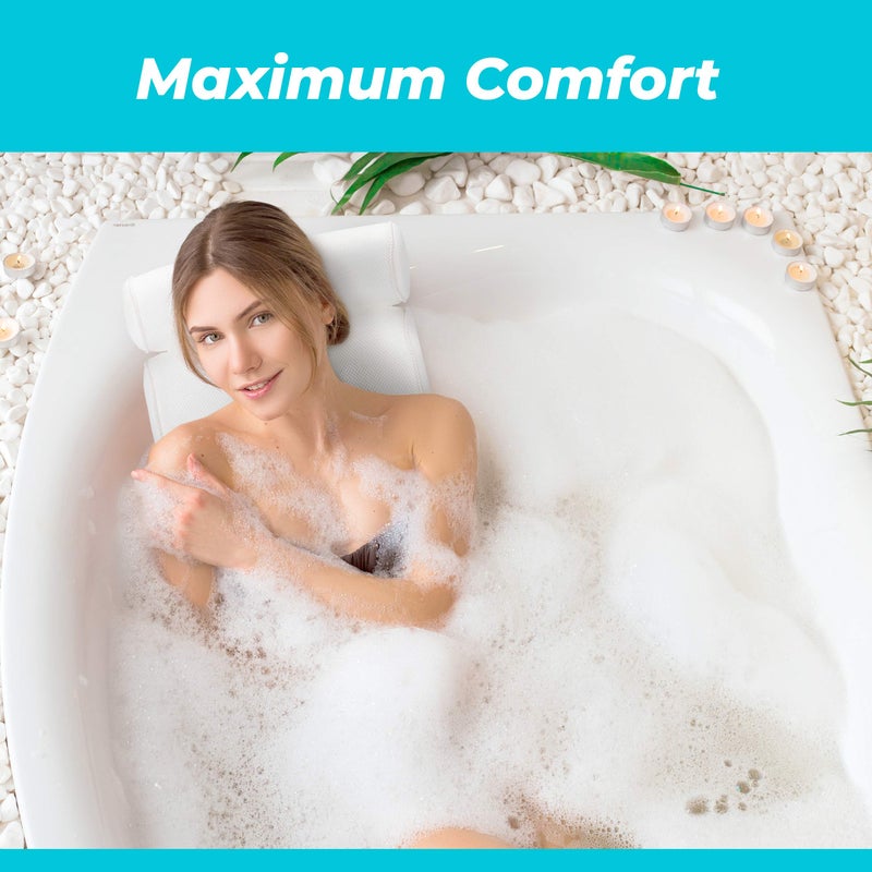 BASIC CONCEPTS BASIC CONCEPTS Bathtub Pillow for Neck and Back Support with Drying Hook, Bathtub Pillow Machine Headrest for Soaking & Straight Back Tubs - Bath Accessories, Machine Washable, 6 Suction Cups  - Image 2