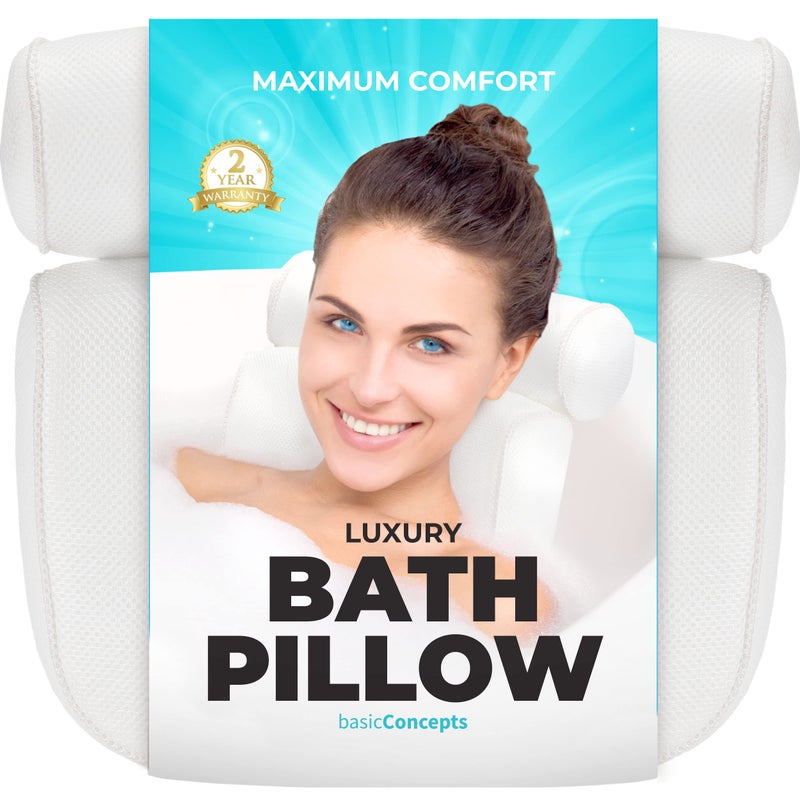 BASIC CONCEPTS BASIC CONCEPTS Bathtub Pillow for Neck and Back Support with Drying Hook, Bathtub Pillow Machine Headrest for Soaking & Straight Back Tubs - Bath Accessories, Machine Washable, 6 Suction Cups  - Image 1
