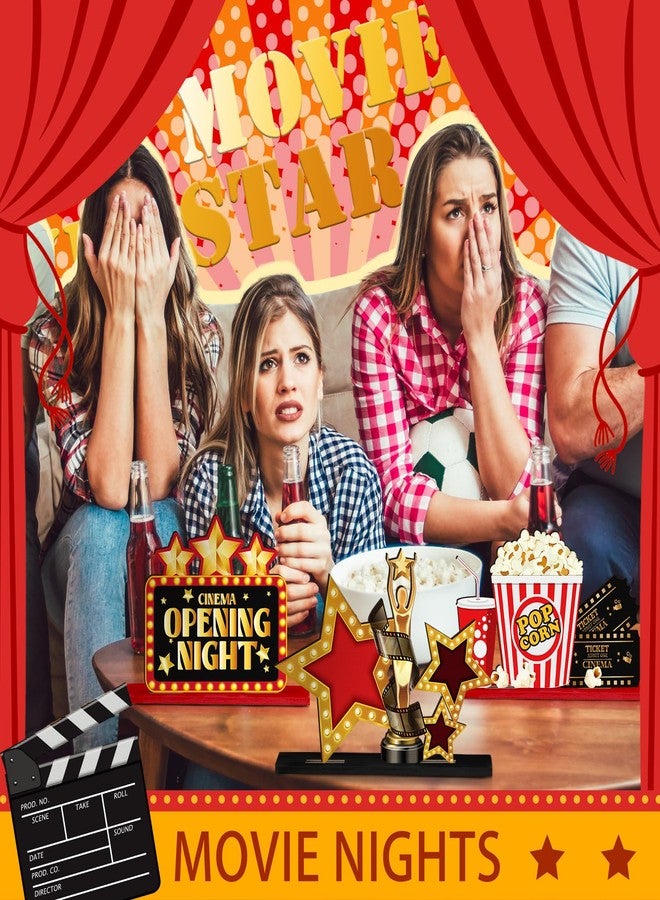 Quzzil 6 Pcs Movie Night Party Decorations Movie Wooden Table Centerpiece Ticket Star Video Popcorn Table Sign Tabletop Decor for Birthday Party Home Decoration - Image 5