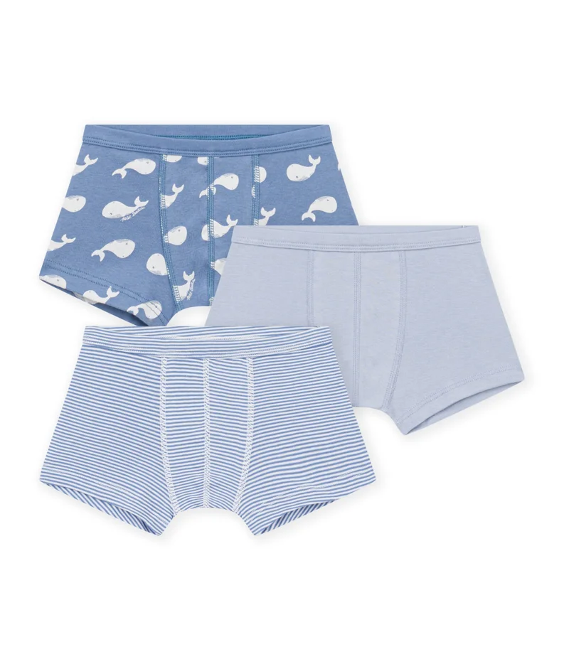 Petit Bateau Pack Of Children's Whale-Print Cotton Boxers With Covered Waistbands