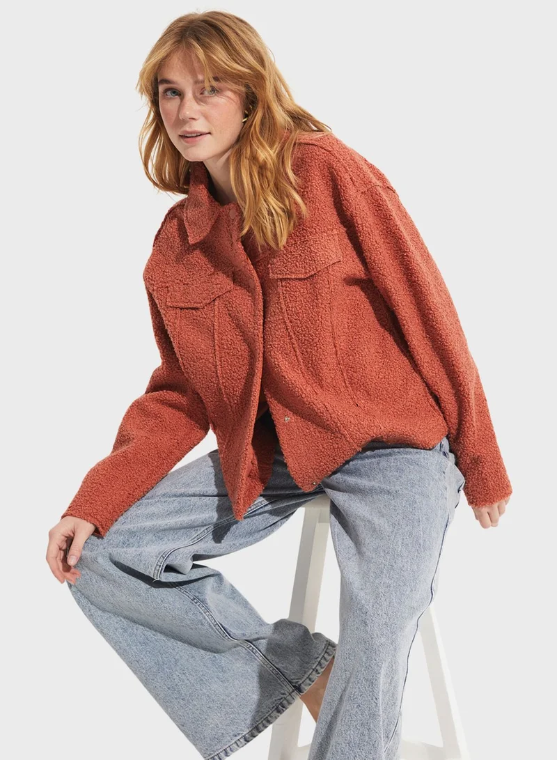 JUNE Button Detail Textured Jacket