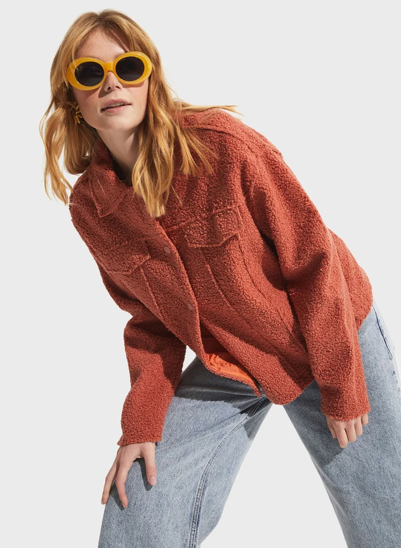 JUNE Button Detail Textured Jacket