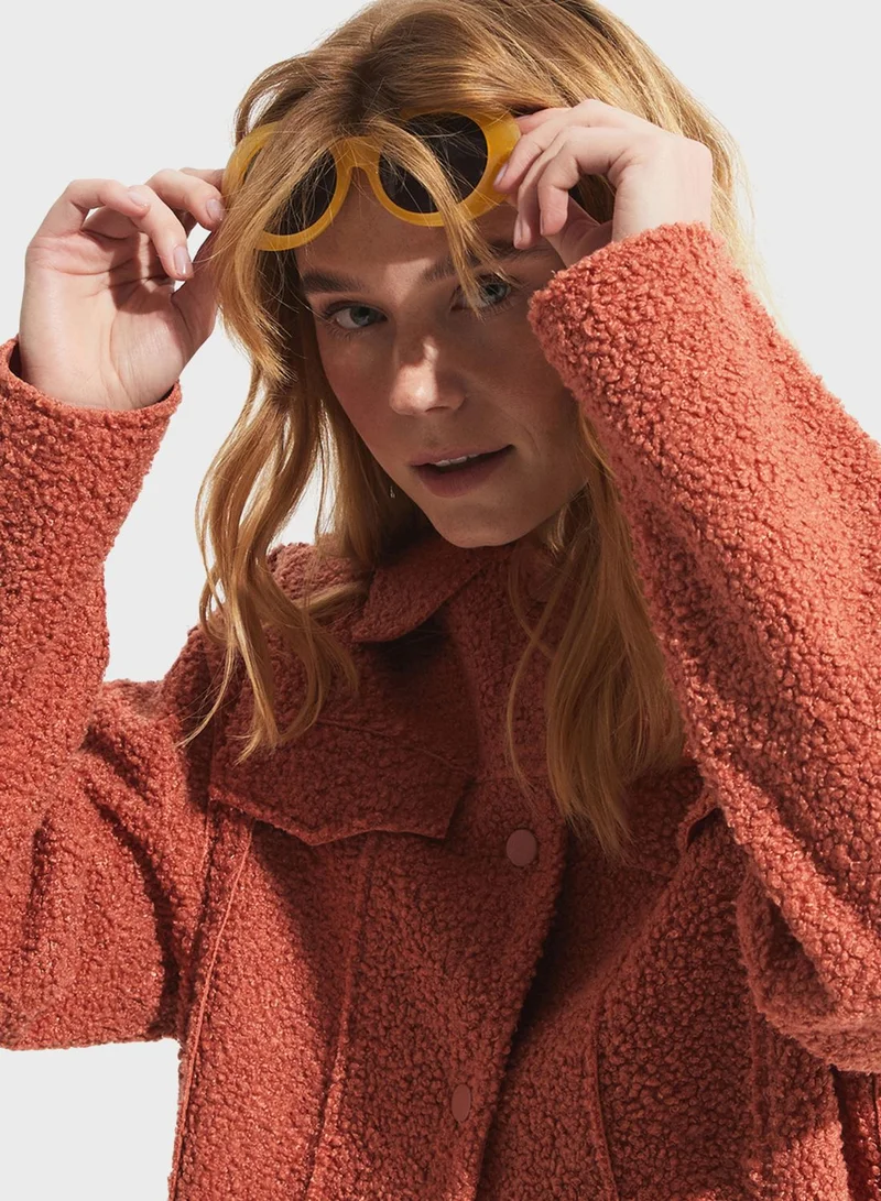 JUNE Button Detail Textured Jacket