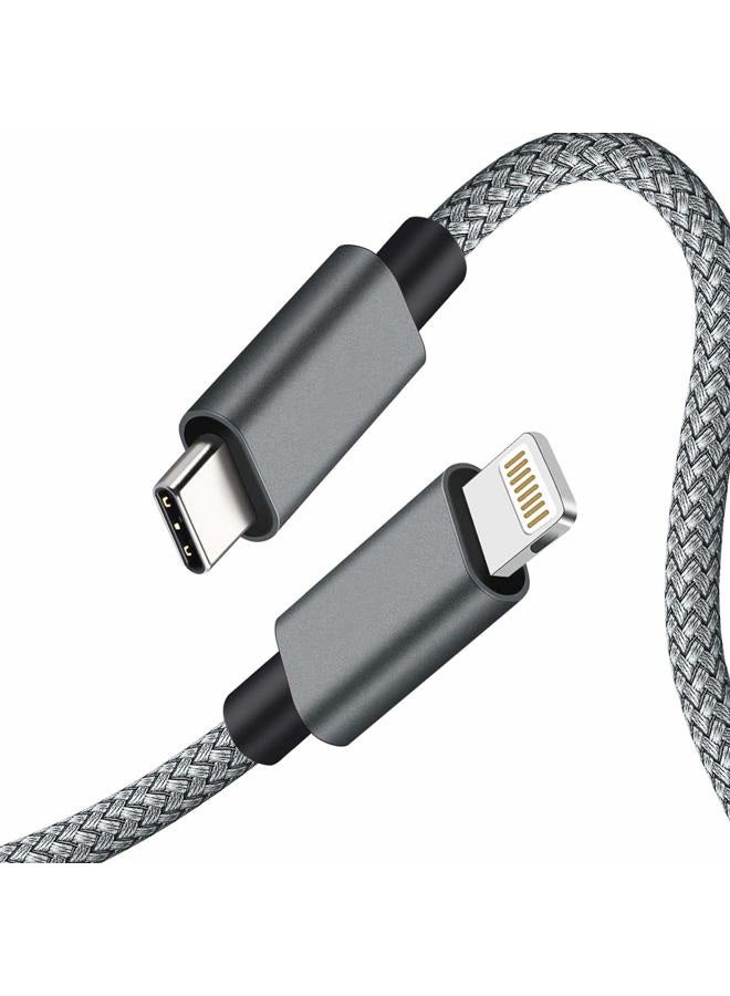 iPhone 12 Charger Cable [6ft MFi Certified] Ultra-Strong Nylon Braided Charging Syncing Cord iPhone 12 Pro Max / 12/11 Pro/X/XS/XR / 8 Plus/AirPods Pro, Supports Power Delivery (Gray)