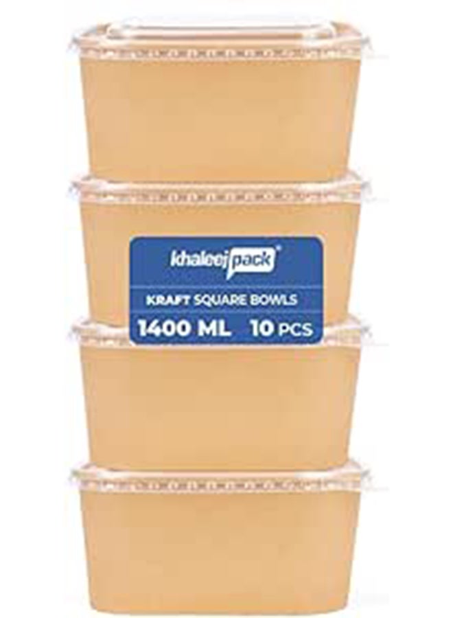 Khaleej Pack Kraft Salad Bowl with Lid [1400ml - 48oz, Pack of 10], Disposable Bowls with Lids,100% Eco-friendly, Biodegradable, Microwave Safe, Heavy Duty, Takeaway Container for Party, Dessert - Image 1
