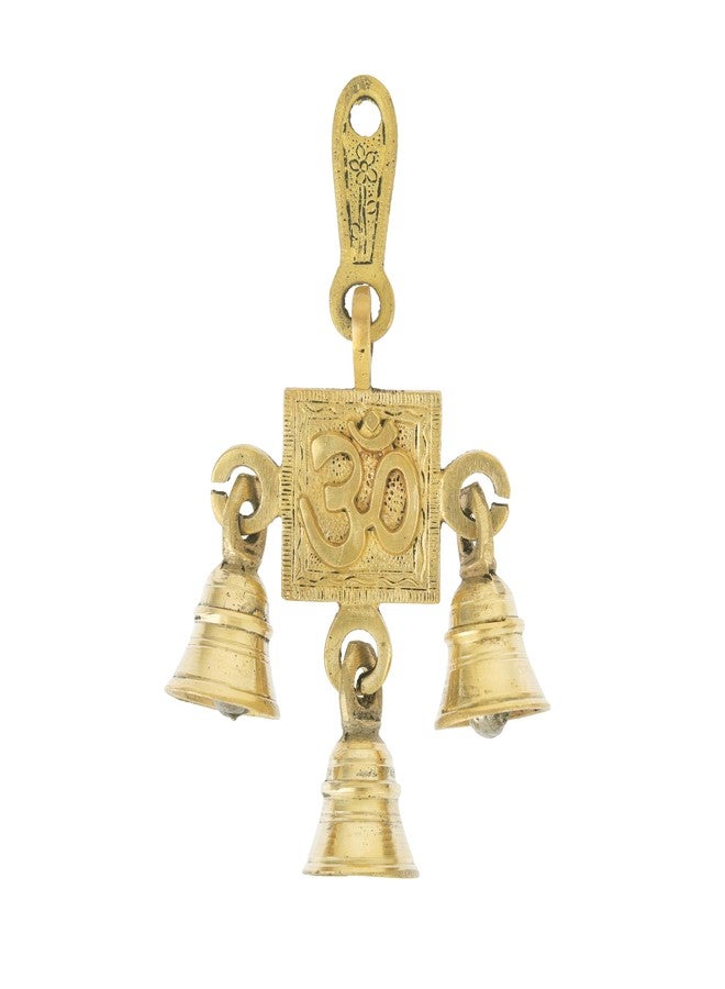 Aditri Creation 3 Bells Brass Decorative OM Hanging Hindu Statue for Home Temple Use Statue Idol Figure with Unique for Door Wall Home Indian Traditional Festival New year Gifts Decorations Housewarming(Size:-6"X3") - Image 1