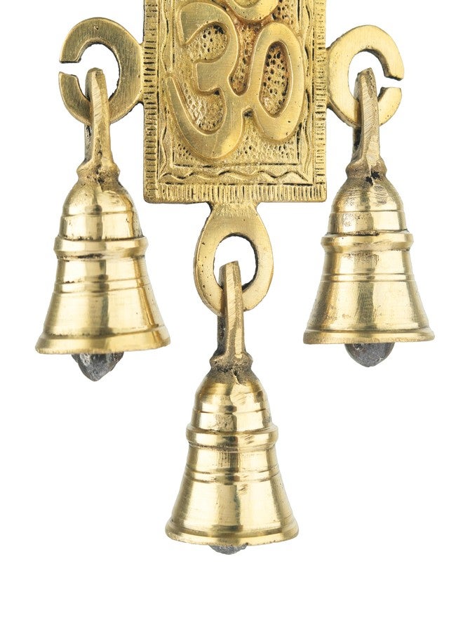 Aditri Creation 3 Bells Brass Decorative OM Hanging Hindu Statue for Home Temple Use Statue Idol Figure with Unique for Door Wall Home Indian Traditional Festival New year Gifts Decorations Housewarming(Size:-6"X3") - Image 2