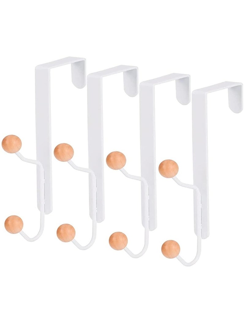 erorex Over The Door Double Hanger Hooks Sturdy Metal Over Door Wooden Hooks Holds Over The Door Hooks For Kitchen Bathrooms Drawers Wardrobe Doors Living Room 4 Packs - Image 1