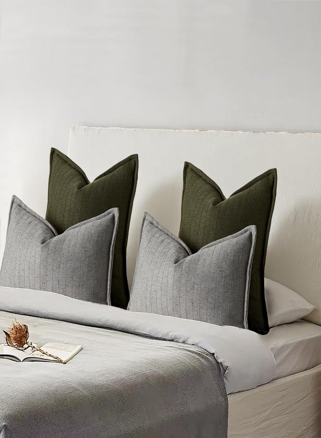 DEZENE 18x18 Linen Pillow Covers Olive Green Pack of 2 Farmhouse Boho Neutral Accents Striped Textured Square Decorative Throw Pillow Cases for Living Room Couch Bed Home Decor - Image 5
