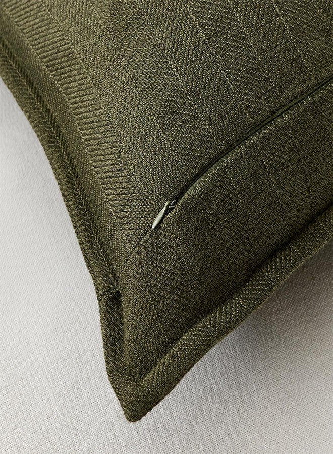 DEZENE 18x18 Linen Pillow Covers Olive Green Pack of 2 Farmhouse Boho Neutral Accents Striped Textured Square Decorative Throw Pillow Cases for Living Room Couch Bed Home Decor - Image 3