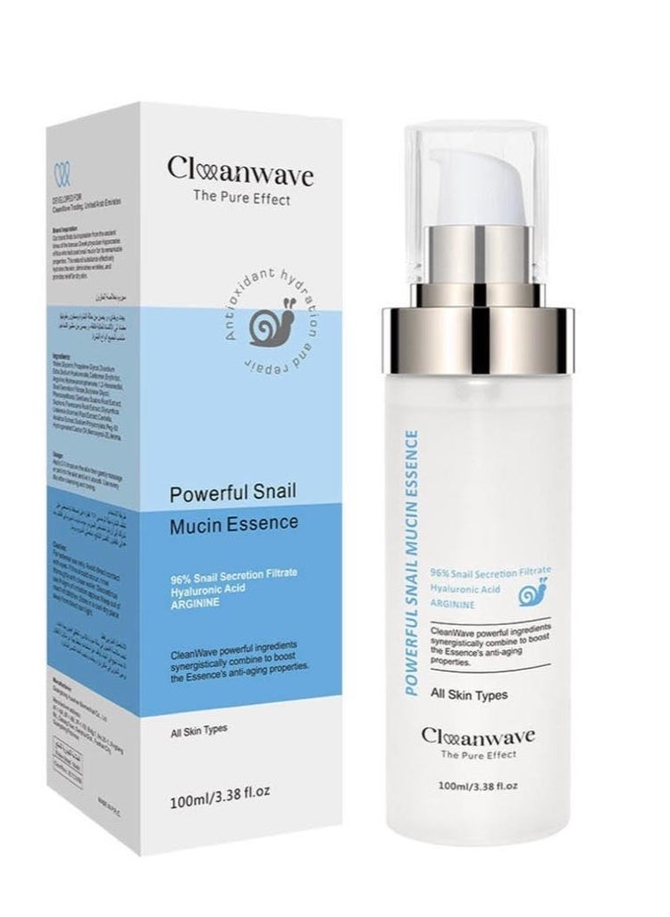 CleanWave - The Pure Effect Powerful 96% Snail Mucin Essence 100ml, Hydrating and Anti-aging Serum with Snail Secretion Filtrate, 3000PPM Hyaluronic Acid and ARGININE, Cruelty-free,CleanWave Skincare - The Pure Effect  - Image 1