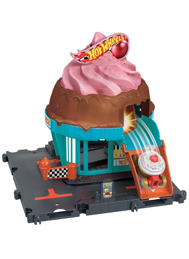 Hot Wheels HotWheels City Downtown Ice Cream Swirl Playset  - Image 4