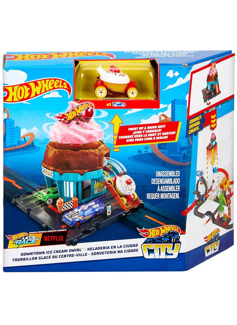 Hot Wheels HotWheels City Downtown Ice Cream Swirl Playset  - Image 5