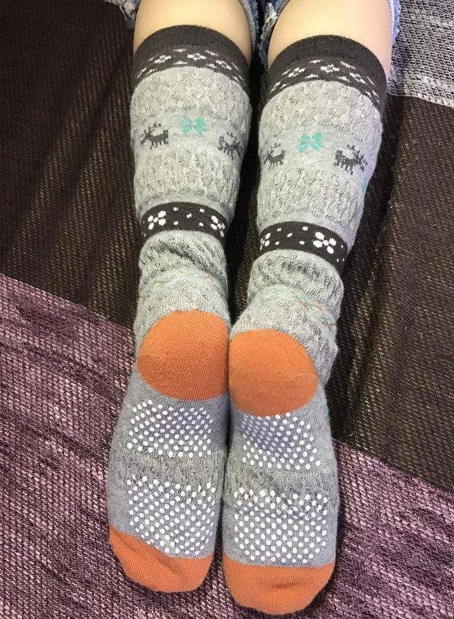 6 أزواج من الجوارب القطنية المانعة للانزلاق للأطفال الصغار، تصل إلى الركبة، مزودة بمقابض، جوارب مانعة للانزلاق للأطفال الرضع (6 أزواج، مقاس 12-36 شهرًا) - Image 2