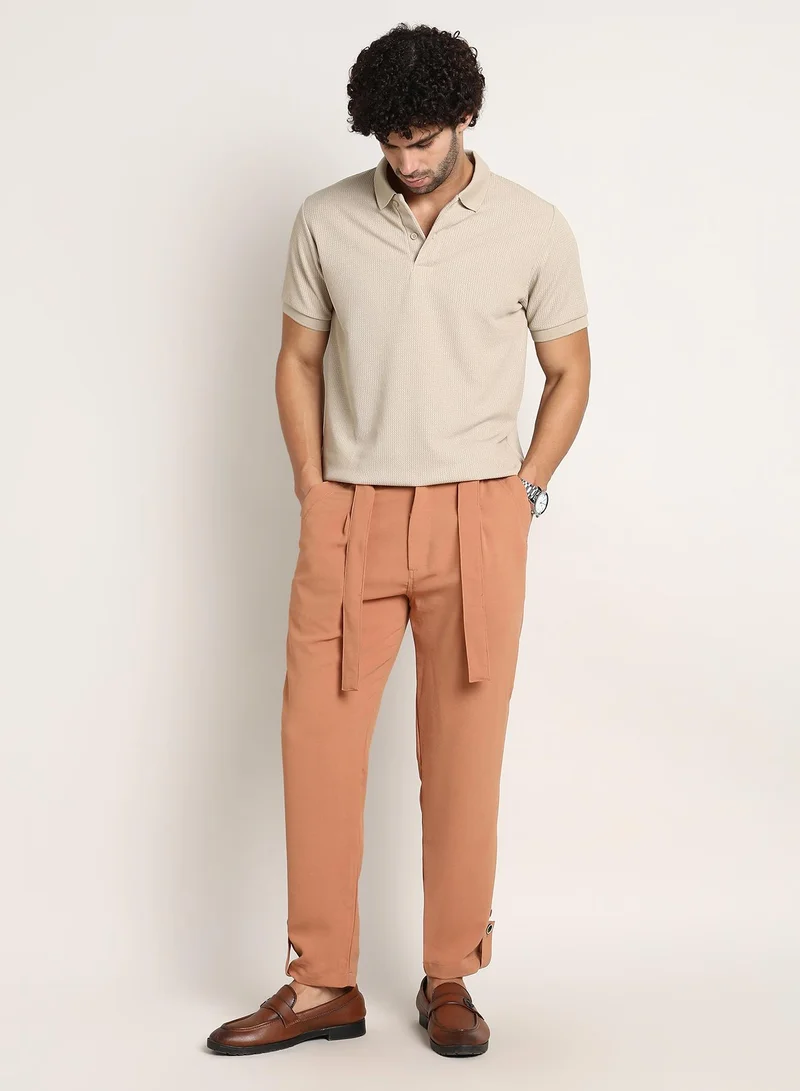 كامبوس سوترا Men's Peach Orange Roll-Up Trousers
