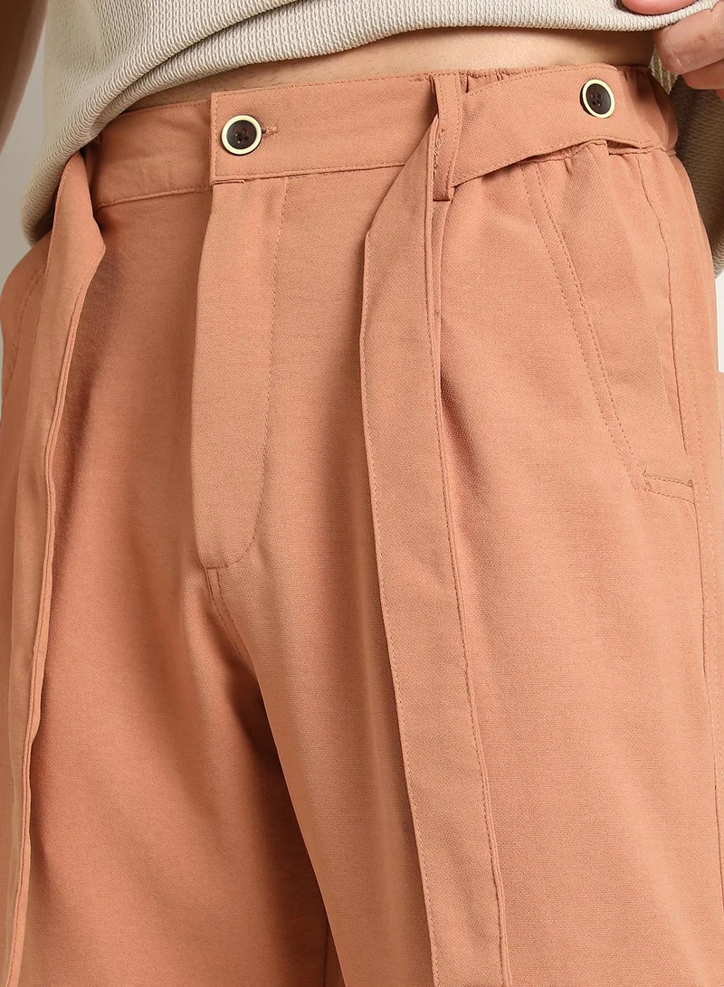 كامبوس سوترا Men's Peach Orange Roll-Up Trousers