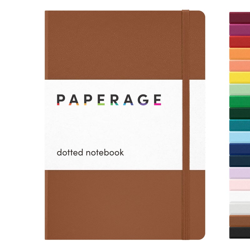 PAPERAGE Dotted Journal Notebook, (Cognac), 160 Pages, Medium 5.6 in x 8 in - 100 GSM Thick Paper â€“ Hardcover Journaling Notebook for Work, School & Bullet Journaling - Image 1
