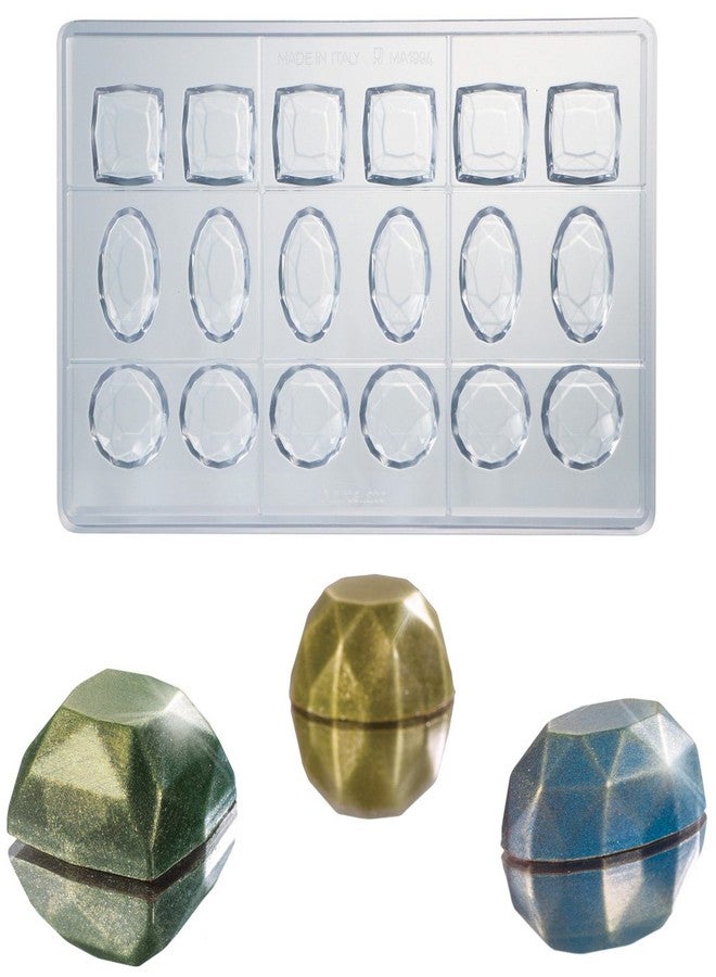 Martellato Polycarbonate Chocolate Mold: Round, Square and Oval Gem Diamonds, Total 18 Cavities