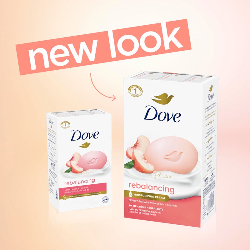 Dove Beauty Bar Soap Rebalancing White Peach & Rice Milk 6 Count for a Nourished and Moisturized Skin, with Â¼ Moisturizing Cream Plant-Based Formula, 3.75 oz - Image 2
