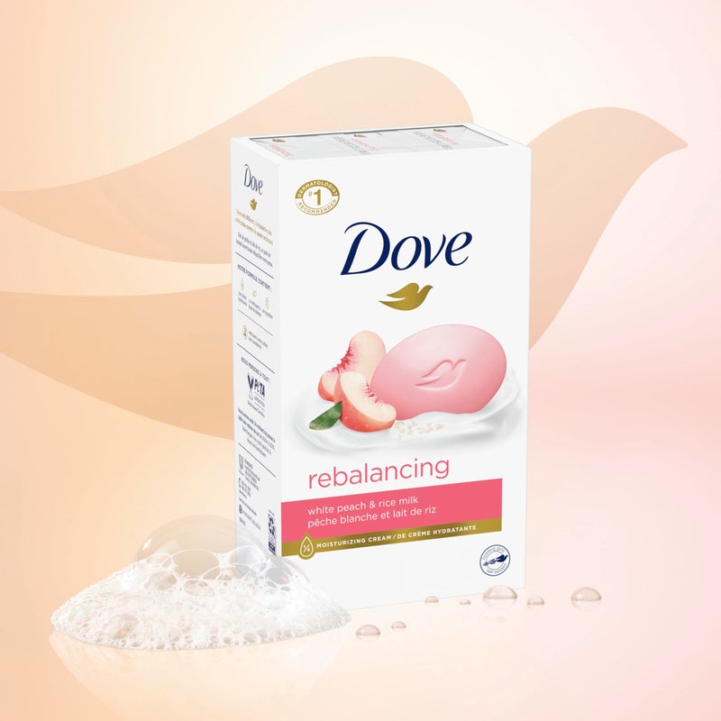 Dove Beauty Bar Soap Rebalancing White Peach & Rice Milk 6 Count for a Nourished and Moisturized Skin, with Â¼ Moisturizing Cream Plant-Based Formula, 3.75 oz - Image 3