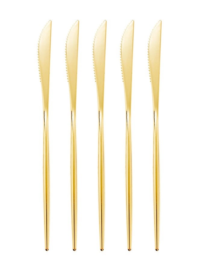 U-QE 180Pcs Gold Plastic Knives, Disposable Heavy Duty Plastic Silverware, Heavyweight Knives, Gold Flatware Perfect For Parties, Weddings and Everyday Use - Image 1
